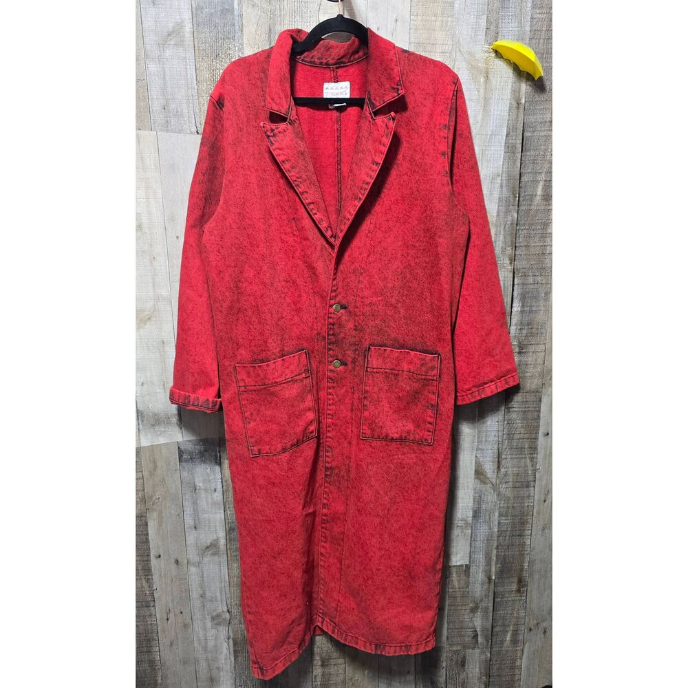 Sundance Vintage 70s Red Acid Wash Long Denim Jacket Medium Retro Festival Hippy